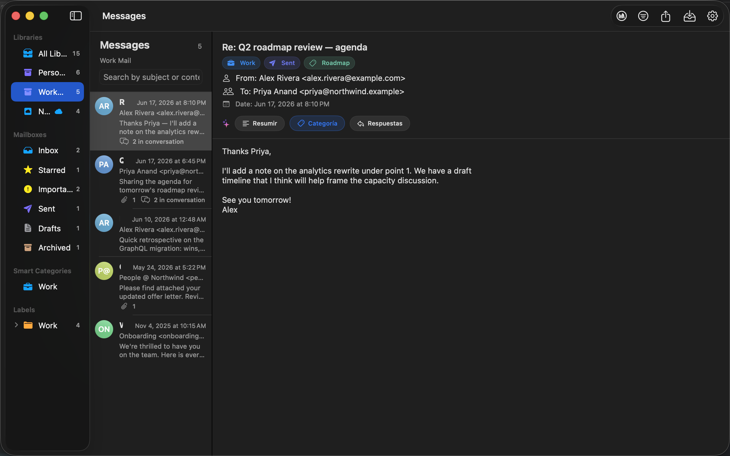 Browsing a Work library filtered by label.